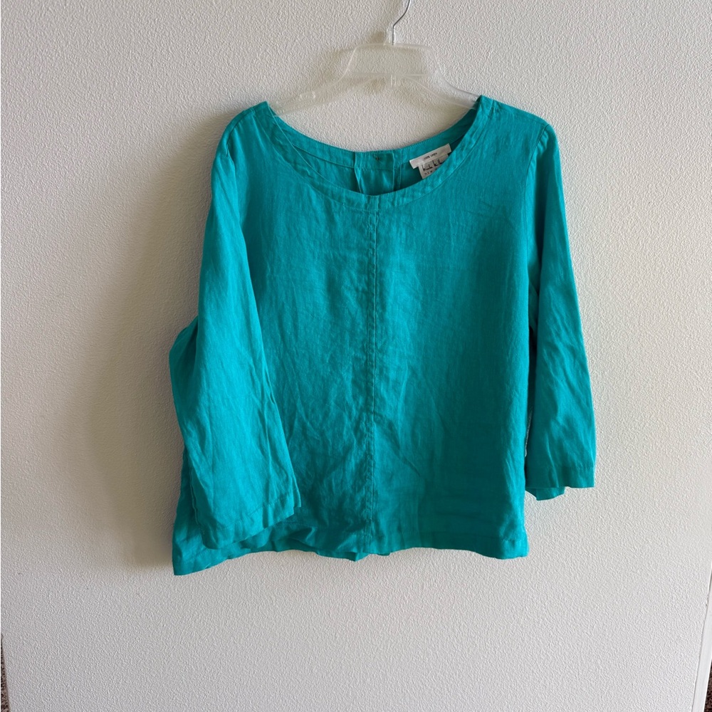 💯 Linen Nicole Miller Teal Women's Blouse Size Large